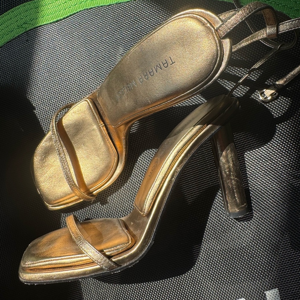 Tamara Mellon Gold Pillow Top Heels Strappy Sandal
